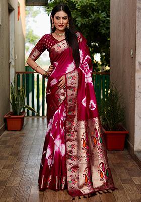 Maroon Printed Silk Saree Set