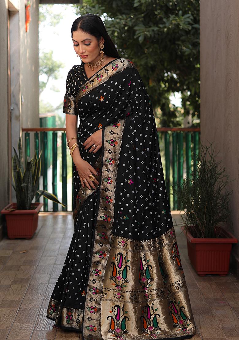 Black Zari Work Silk Saree Set