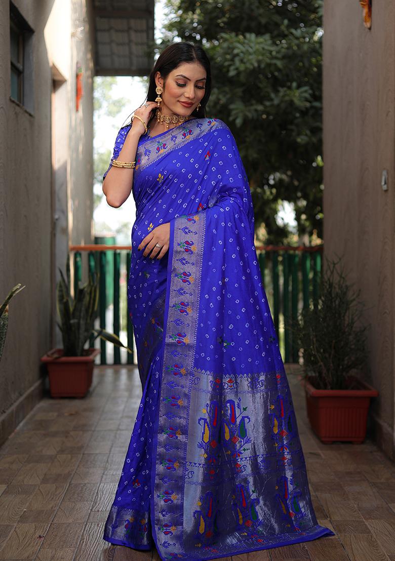 Blue Zari Work Silk Saree Set