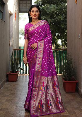 Purple Zari Work Silk Saree Set
