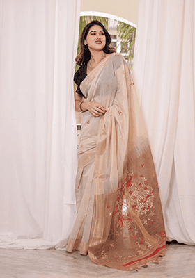 Chiku Solid Cotton Saree Set