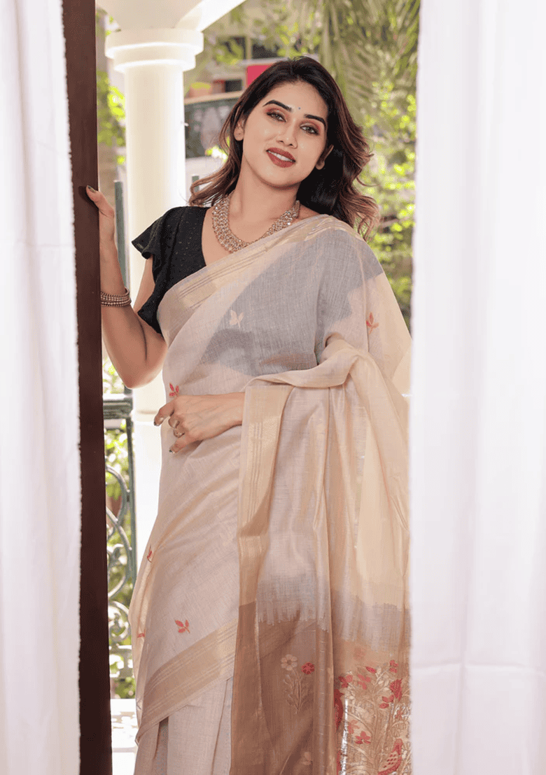 Chiku Solid Cotton Saree Set