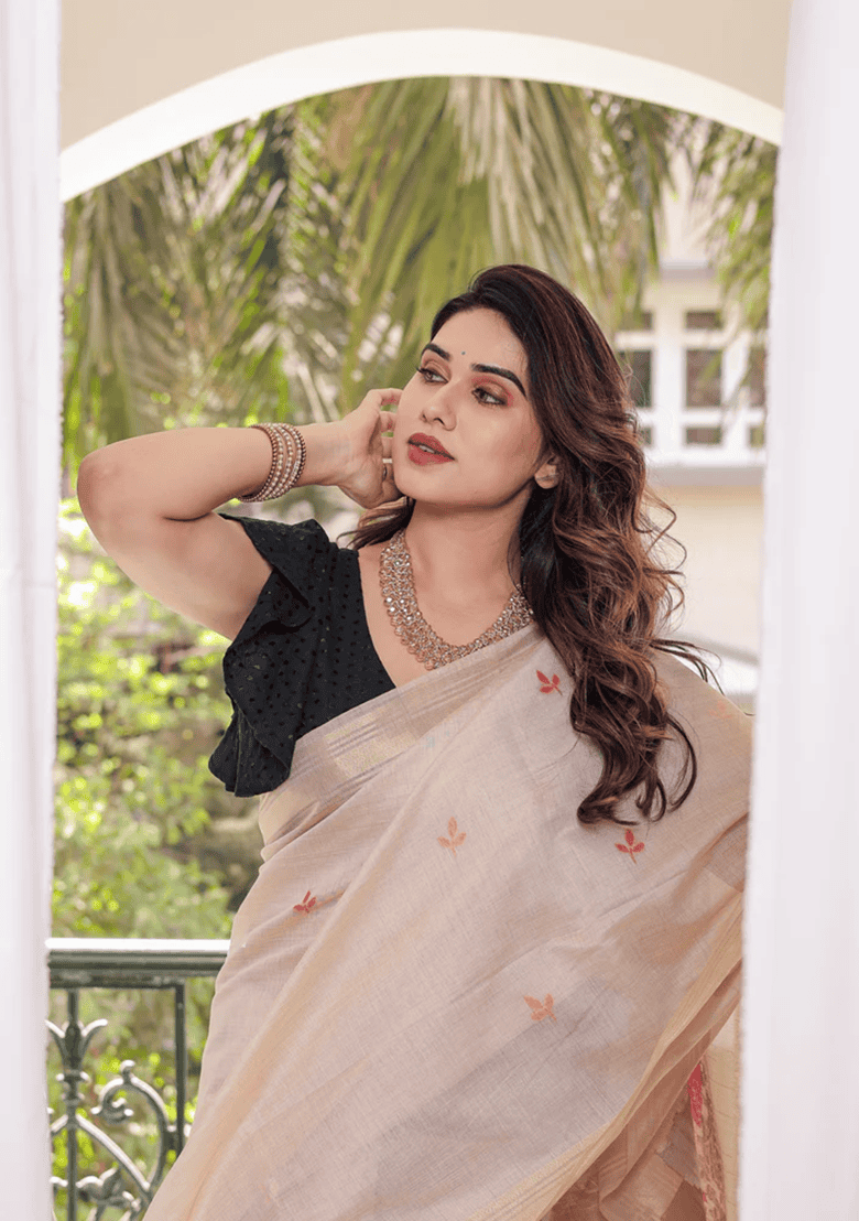 Chiku Solid Cotton Saree Set