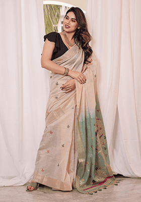Rama Green Solid Cotton Saree Set