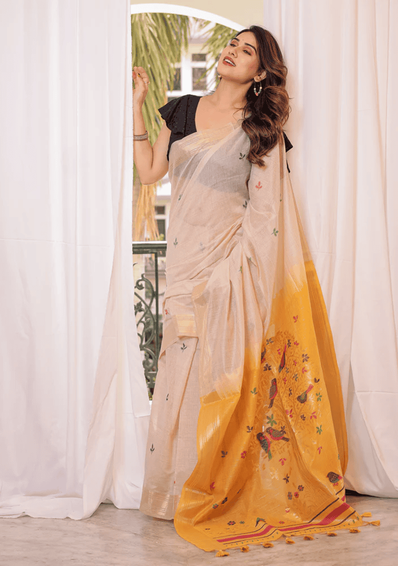 Yellow Solid Cotton Saree Set
