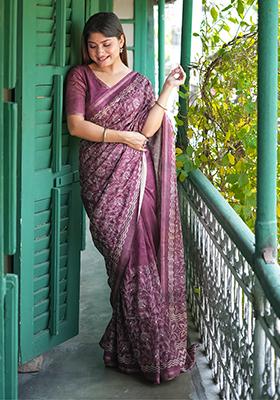 Pink Solid Tussar Silk Saree Set