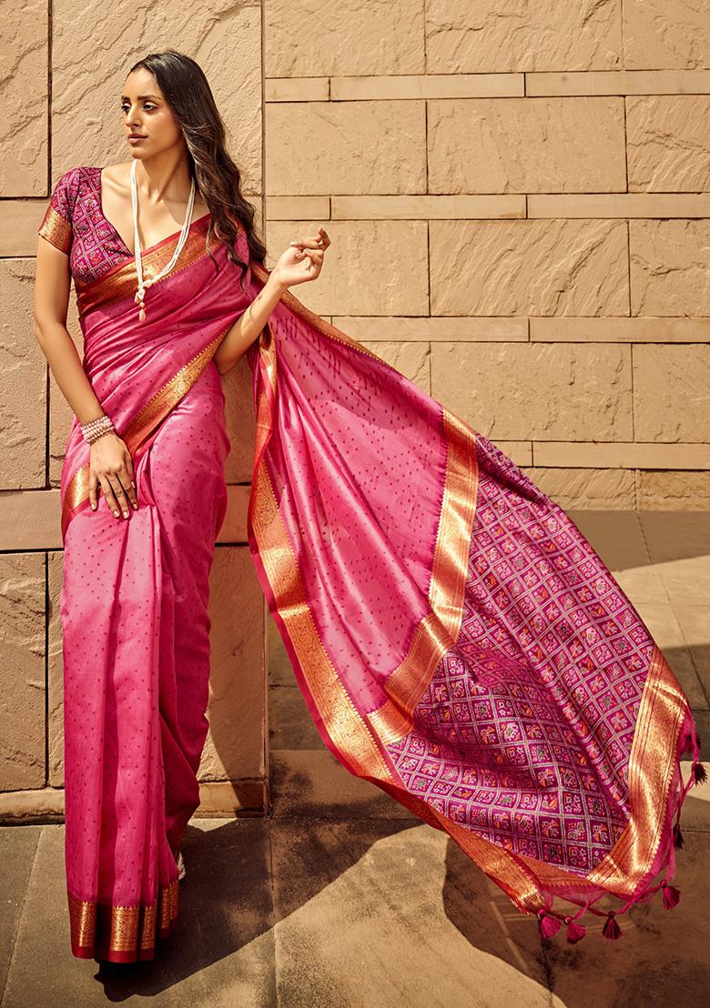 Pink Solid Khadi Saree Set