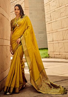 Yellow Solid Khadi Saree Set