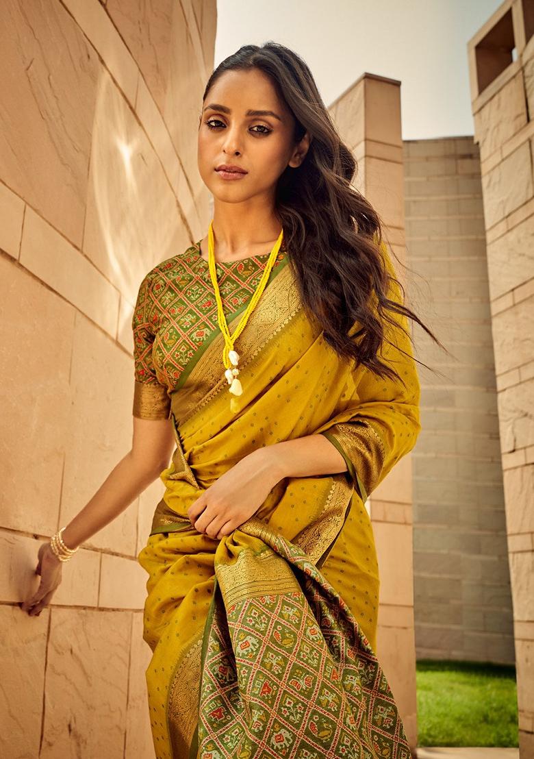 Yellow Solid Khadi Saree Set