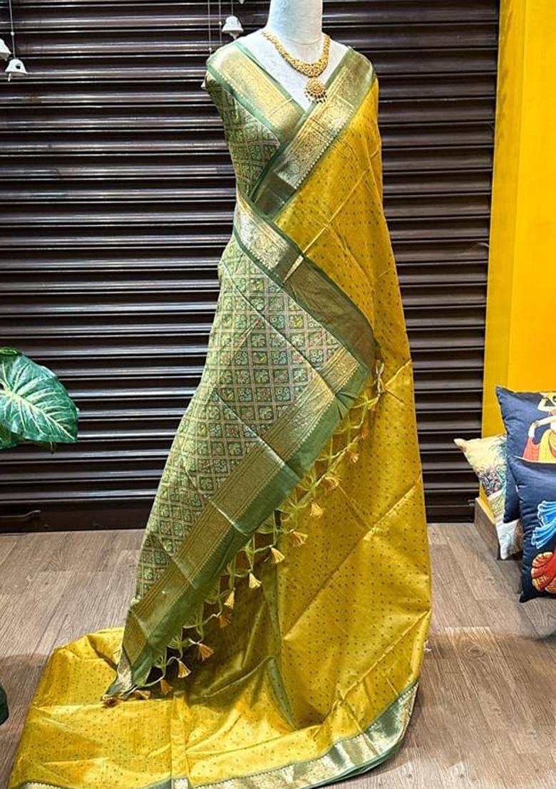 Yellow Solid Khadi Saree Set