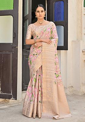 Chiku Solid Cotton Saree Set