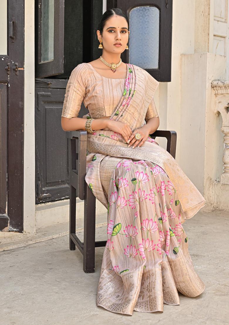 Chiku Solid Cotton Saree Set