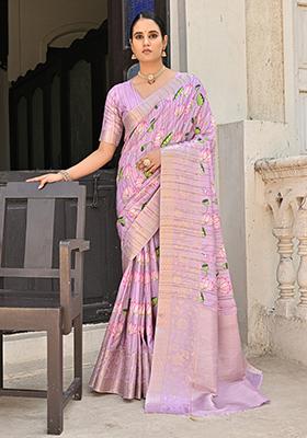 Purple Solid Cotton Saree Set