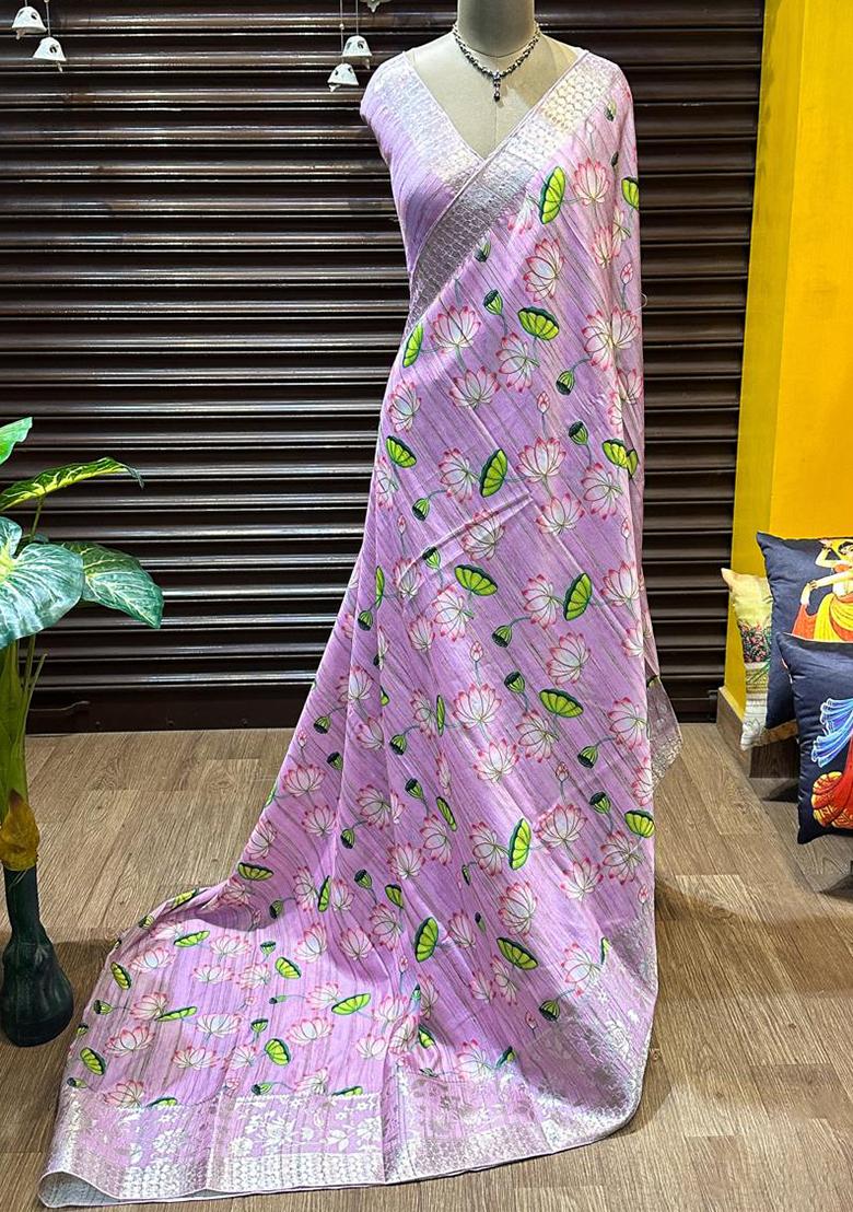 Purple Solid Cotton Saree Set