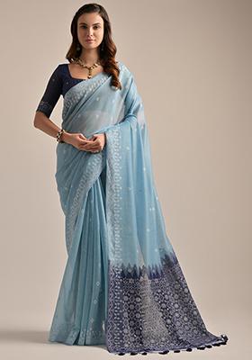 Firozi Solid Cotton Saree Set