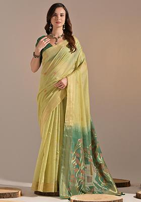 Lemon Solid Cotton Saree Set