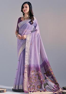 Lavender Solid Cotton Saree Set
