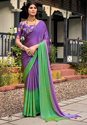 Purple Printed Chiffon Saree Set