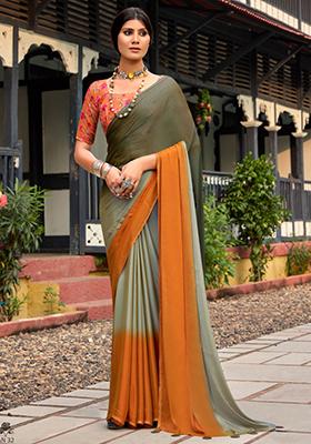 Multicolor Printed Chiffon Saree Set