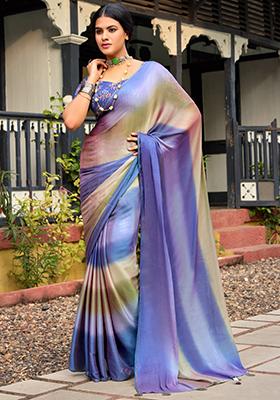 Multicolor Printed Chiffon Saree Set
