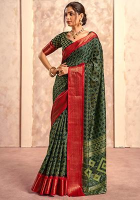 Black Printed Silk Saree Set