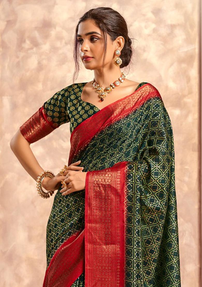 Black Printed Silk Saree Set