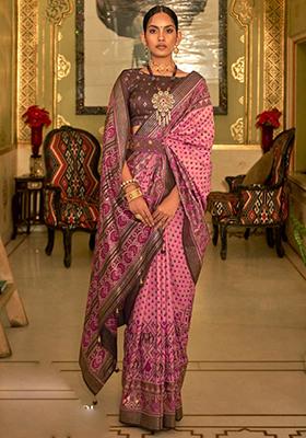 Onion Pink Printed Silk Saree Set