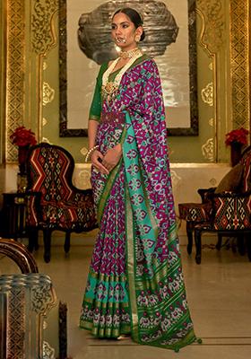 Pink Printed Silk Saree Set