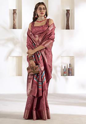 Onion Pink Printed Silk Saree Set