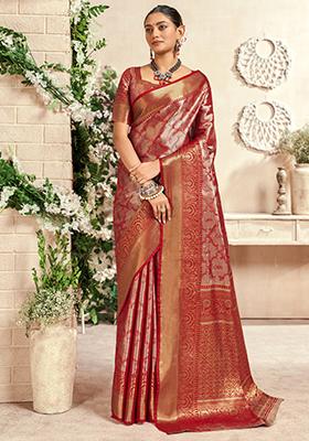 Red Woven Silk Saree Set