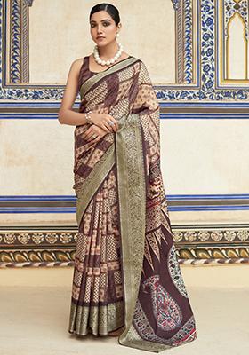 Multicolor Printed Silk Saree Set