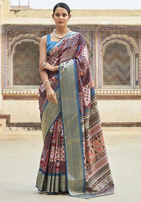 Multicolor Printed Silk Saree Set