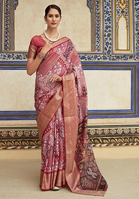 Multicolor Printed Silk Saree Set