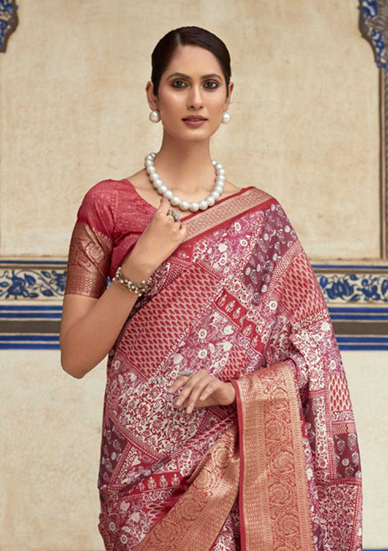 Multicolor Printed Silk Saree Set