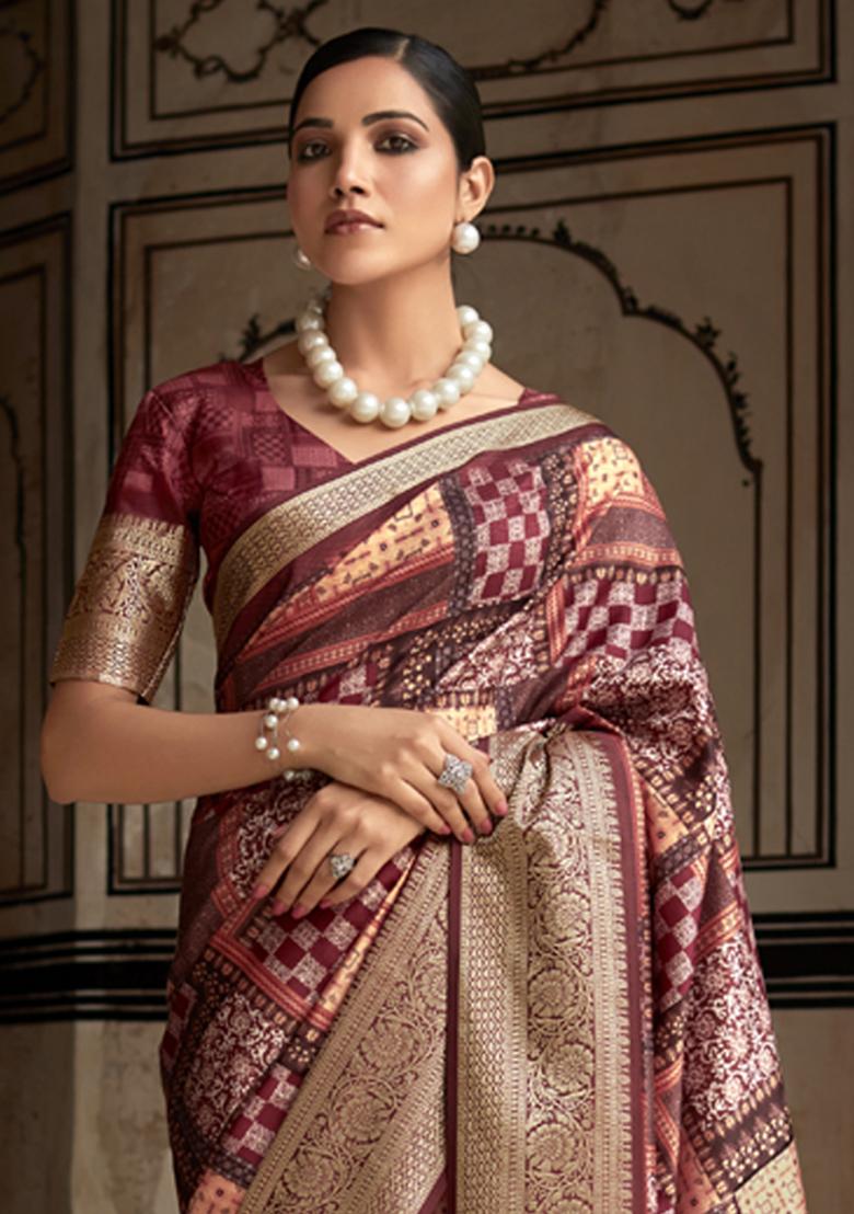 Multicolor Printed Silk Saree Set