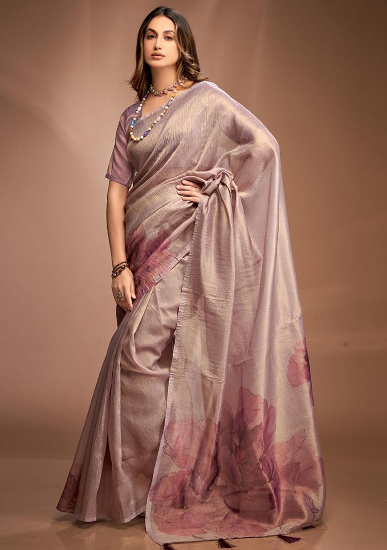 Onion Pink Printed Silk Saree Set