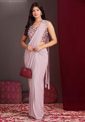 Baby Pink Embroidered Silk Saree Set