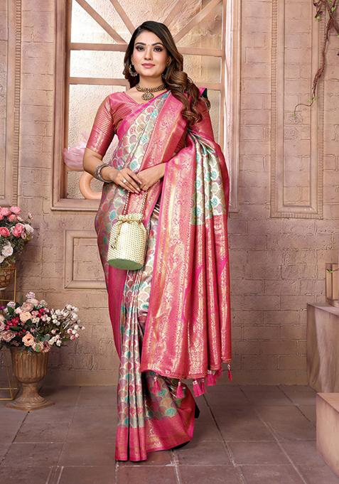 Green Zari Work Silk Saree Set