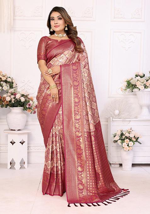Brown Zari Work Silk Saree Set