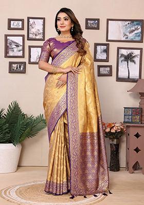 Cream Meenakari Work Silk Saree Set