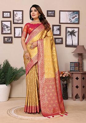 Golden Meenakari Work Silk Saree Set