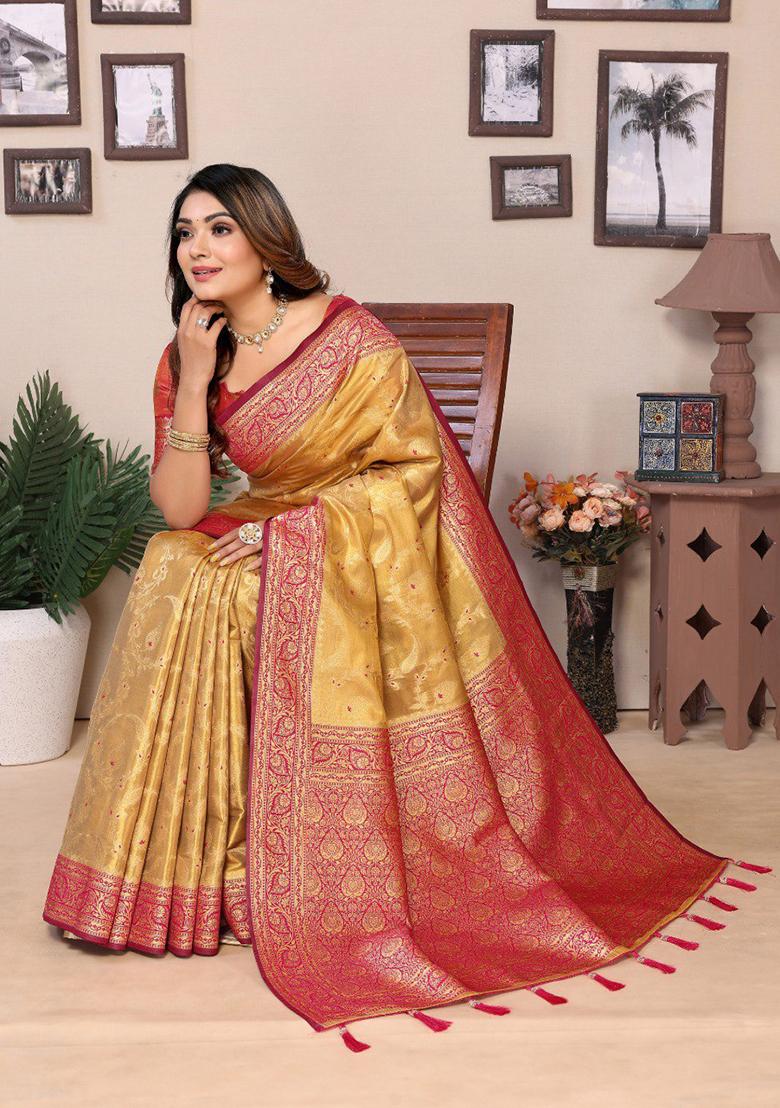 Golden Meenakari Work Silk Saree Set