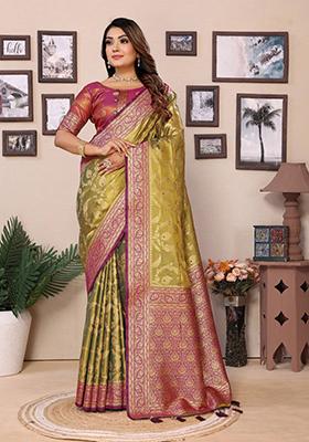 Green Meenakari Work Silk Saree Set