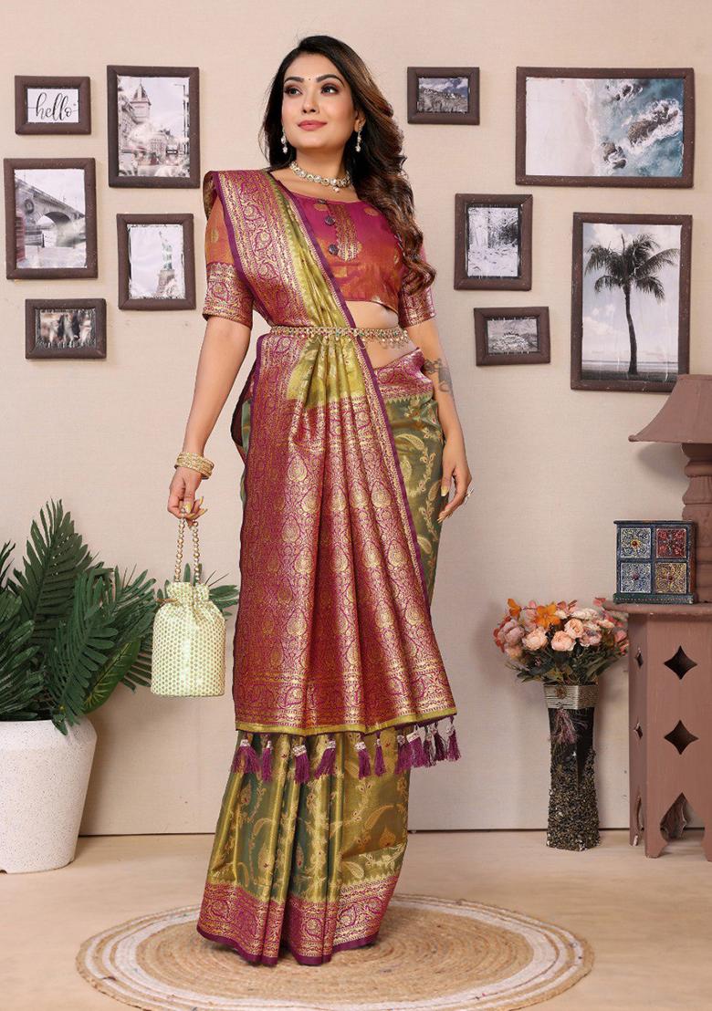 Green Meenakari Work Silk Saree Set