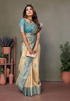 Light Blue Zari Work Silk Saree Set