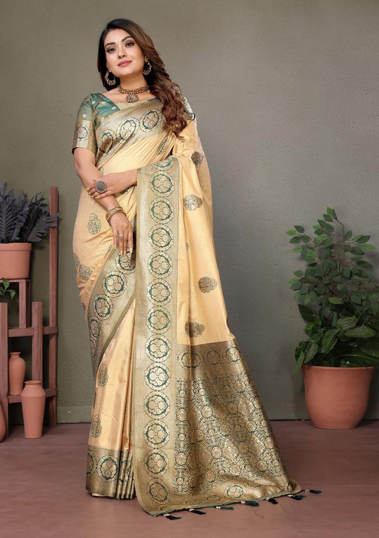 Dark Green Zari Work Silk Saree Set