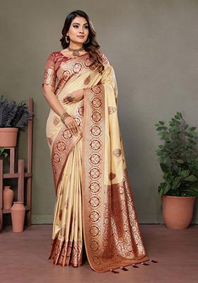 Brown Zari Work Silk Saree Set