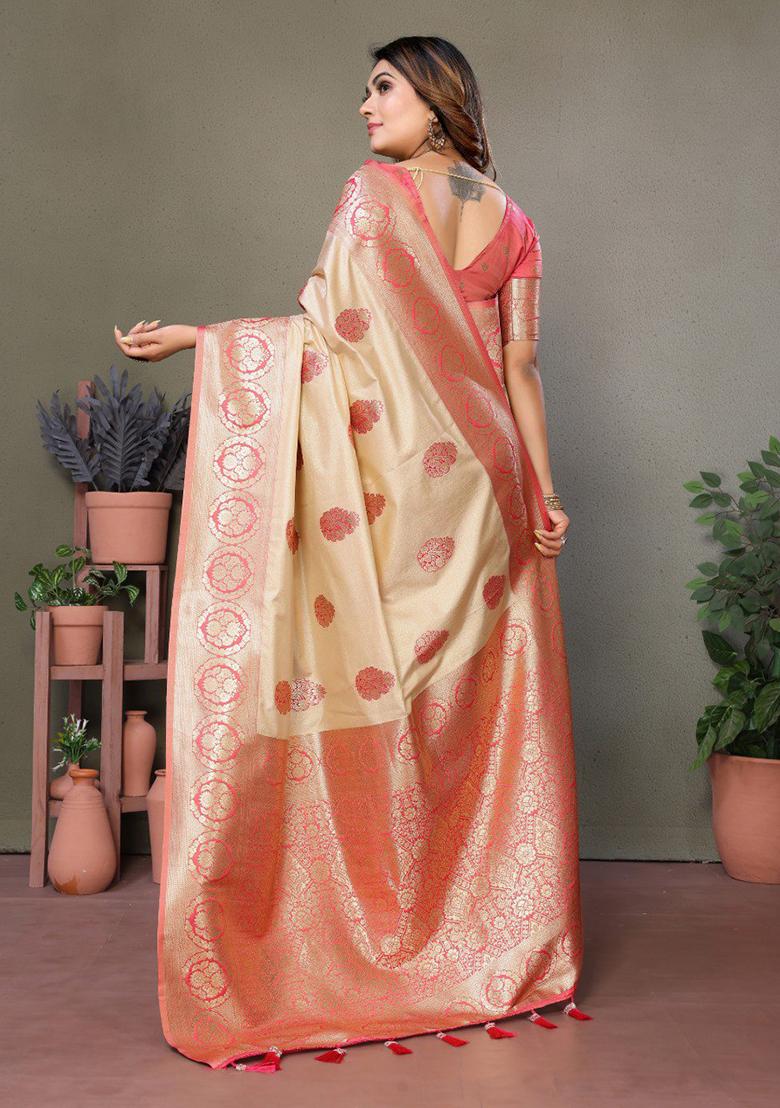 Baby Pink Zari Work Silk Saree Set