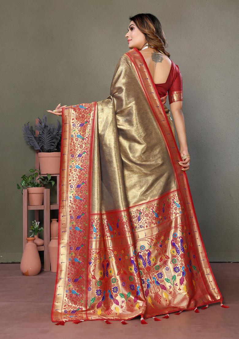 Mehendi Printed Silk Saree Set