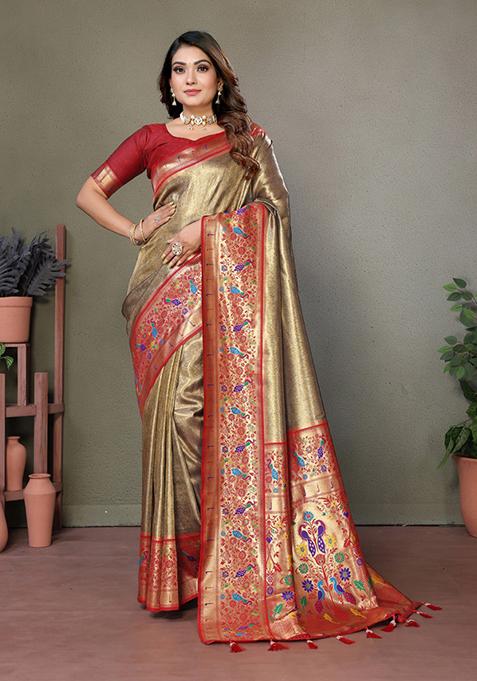 Mehendi Printed Silk Saree Set